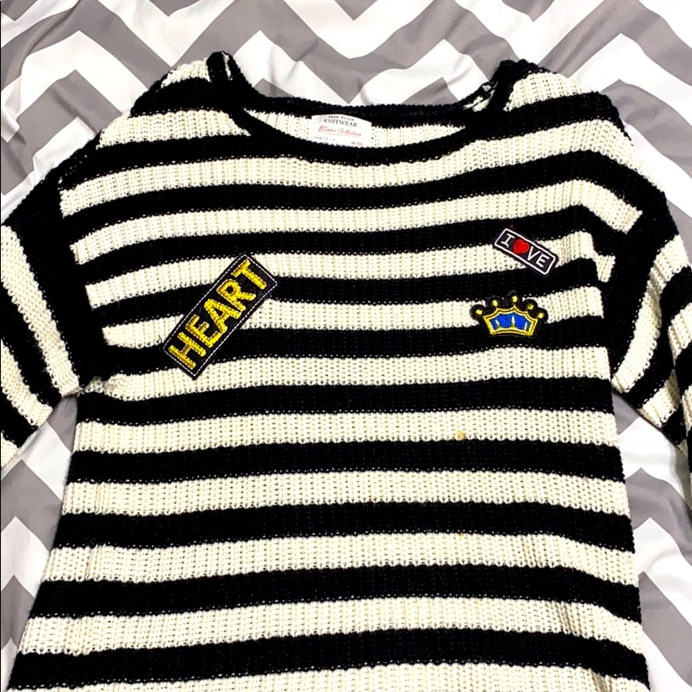 Zara Girls Black and White Striped Sweater